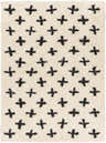 Close-up of the Gambo Area Rug. Cream shag rug with a black plus sign pattern. Moroccan style. Design-Rectangle-537
