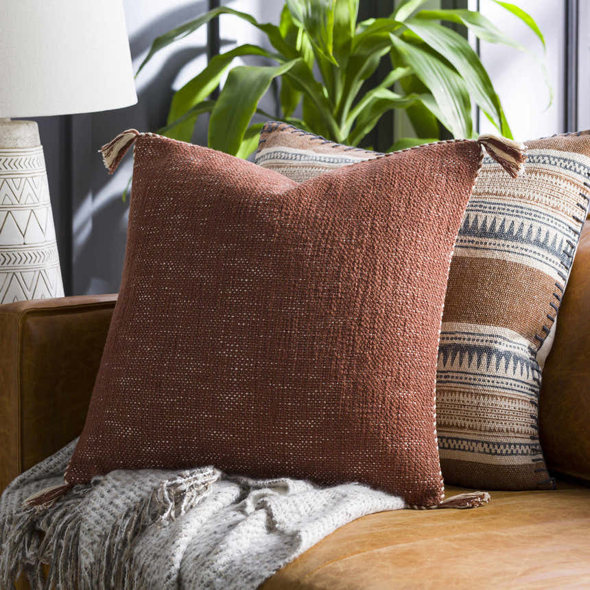 Brunel Brown Subtle Woven Stripe Cottage Country Cotton Accent Pillow - Clearance