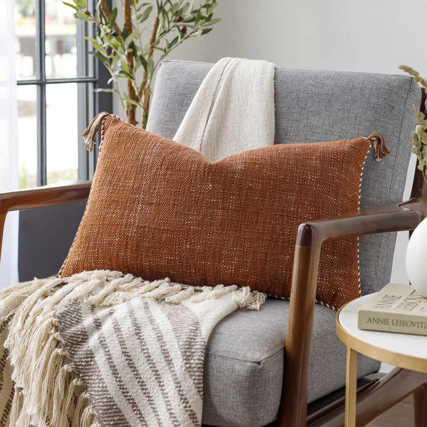 Brunel Brown Subtle Woven Stripe Cottage Country Cotton Accent Pillow - Clearance