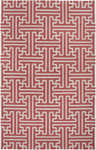 Close-up of Garnavillo Area Rug. Hand-woven wool rug in beige and rose with a geometric, maze-like pattern. Design-Rectangle-58