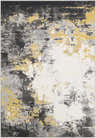Close-up of the Gardners Area Rug. Contemporary design with black, charcoal, cream, gray, and mustard colors. Design-Rectangle-5376