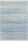Close-up of the Gaura Area Rug featuring a geometric blue and white pattern. Design-Rectangle-5376