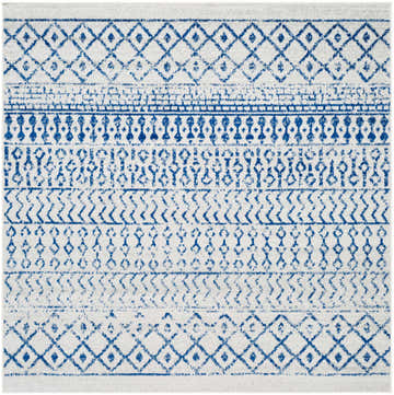 Close-up of the Gaura Area Rug, showcasing its light gray base and blue geometric pattern. Design-Square-6