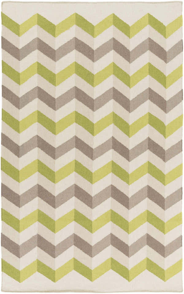 Gbafaf Area Rug: Hand-woven wool rug with a contemporary chevron pattern in beige, brown, olive, and taupe. Design-Rectangle-58