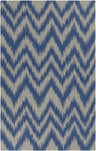 Close-up of the Goodson Area Rug. Dark blue and gray wool rug with a striking, jagged chevron pattern. Hand woven texture. Design-Rectangle-58