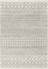 Close-up of the Genji Area Rug showcasing its gray geometric diamond, chevron, and linear patterns on a light background. Design-Rectangle-5376
