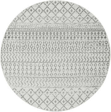 Close-up of the round Genji Area Rug. Gray and light gray geometric pattern. Farmhouse style. Design-Round-6