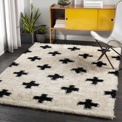 Smithers Black Cross Ivory Plush Rug - Clearance