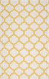 Close-up of the Gilroy Wool Area Rug. Light beige rug with a mustard quatrefoil pattern. Hand woven wool texture. Design-Rectangle-58