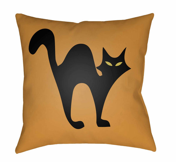 Halloween Orange Black Cat Accent Pillow