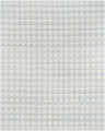 Close-up of the Garth Light Slate Area Rug, a hand-woven wool rug with an ivory and light slate checkered pattern. Design-Rectangle-810