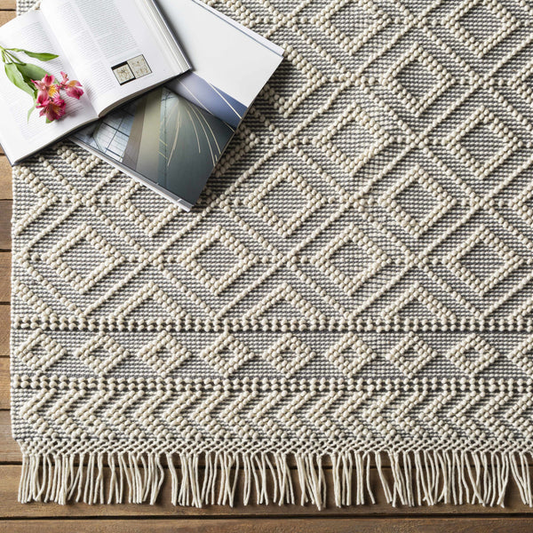 Glastonbury Gray&White Trellis Wool&Cotton Area Rug - Clearance