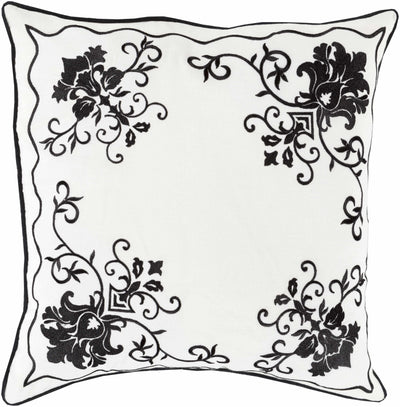 Glenunga Black Floral Embroidered Accent Pillow - Clearance