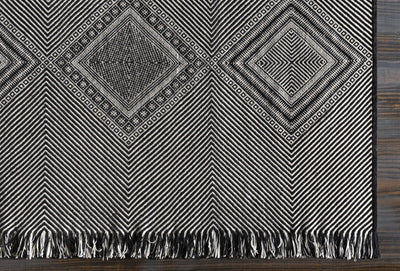 Eaglesham Black&White Flatweave Tassel Wool Rug - Clearance