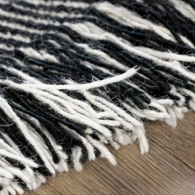 Eaglesham Black&White Flatweave Tassel Wool Rug - Clearance