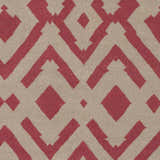 Close-up of the Goldsboro Area Carpet. Hand-woven wool rug with a geometric diamond pattern in burgundy and taupe. Swatch