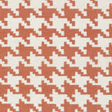 Close-up of the Goldthwaite Area Rug. Burnt orange and light beige houndstooth pattern on a hand woven, 100% wool rug. Swatch