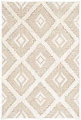 Close-up of the Goodridge Area Rug. Cream shag diamond pattern on a light brown background. Hand-tufted texture. Design-Rectangle-576