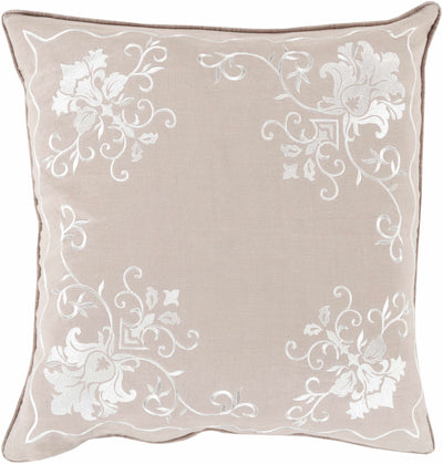 Gosforth Beige Floral Embroidered Accent Pillow - Clearance