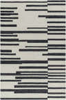Close-up of the Walid Area Rug. Contemporary style, hand-tufted 100% wool rug in ash and jet black with a geometric stripe pattern. Design-Rectangle-576