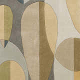 Close-up of the hand-tufted Grampian Area Rug. Contemporary design in olive, sage, slate blue, tan, and teal wool. Swatch