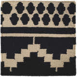 Close-up of the hand woven Gratiot Area Rug. Black and medium gray geometric patterns. Perfect for bathroom or kitchen. Swatch