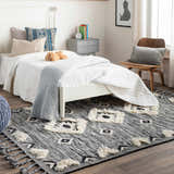 Kids bedroom with white bed and Gardner Cream on Gray Wool Tassel Rug, adding a bohemian touch. Roomscene-Rectangle