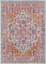 Close-up of the Grelton Area Rug. Bohemian style with burgundy, lavender, mustard, purple, and yellow colors. Design-Rectangle-5373