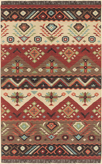 Detailed close-up of the hand-woven Grimsby Wool Area Rug, featuring burgundy, brown, and beige geometric patterns. Design-Rectangle-58