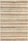 Close-up of Greenbackvile Area Rug showing a striped pattern in cream, beige, and brown tones. Hand woven jute and wool texture. Design-Rectangle-576