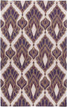 Close-up of the Gravelly Area Rug. Hand-woven wool rug in dark purple, mauve, and tan with a contemporary geometric pattern. Design-Rectangle-58