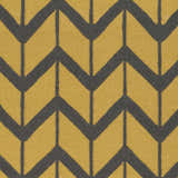 Close-up of Groves Area Rug, a hand-woven wool rug with a geometric chevron pattern in mustard yellow and charcoal gray. Swatch