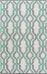 Close-up of the hand woven Gulliver Area Rug. Contemporary design in charcoal, emerald, and ivory wool. Geometric pattern. Design-Rectangle-58