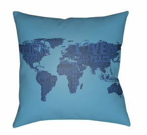 Gumaca Blue World Map Throw Pillow