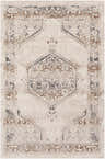 Close-up of the Hainesville White Medallion 10' Runner Rug. Farmhouse style rug with neutral tones and traditional medallion pattern. Design-Rectangle-5710