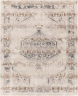 Hainesville White Medallion 10' Runner Rug, a farmhouse style rug with traditional medallion pattern in neutral beige, brown, and blue tones. Design-Rectangle-710103