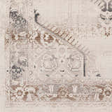 Close-up of Hainesville White Medallion 10' Runner Rug. Farmhouse style with neutral colors and traditional medallion pattern. Swatch