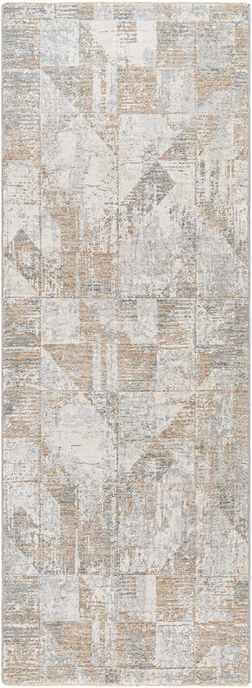 Close-up of the Halia Thick Luxe Boutique Rug, showcasing its contemporary gray and brown geometric pattern and soft texture. Design-Runner-2773
