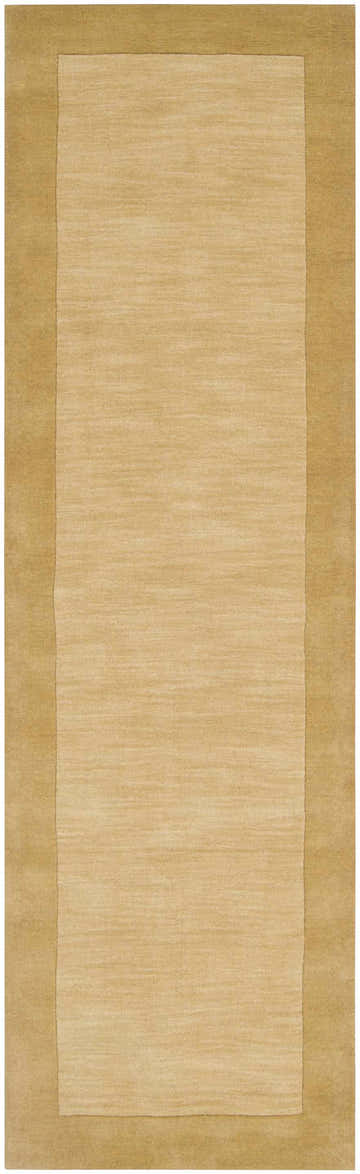 Close-up of a hand-loomed Bordered Solid Camel Yellow Wool Rug, showing the texture and color variations. Design-Runner-268