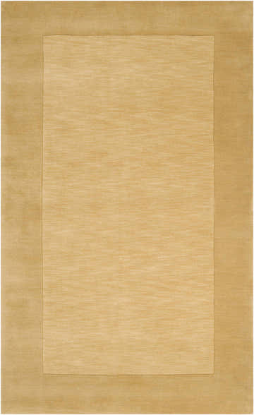 Close-up of a Bordered Solid Camel Yellow Wool Rug showing the texture and color. Design-Rectangle-58