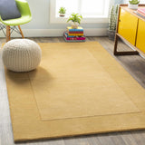 Bordered Solid Camel Yellow Wool Rug