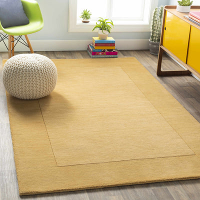 Bordered Solid Camel Yellow Wool Rug