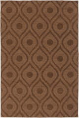 Dark brown Hamptonville Area Rug with a contemporary teardrop and dot pattern. Hand-loomed wool rug texture. Design-Rectangle-576