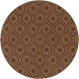 Round Hamptonville Area Rug in dark brown wool with a contemporary ogee and dot pattern. Design-Round-79