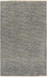 Close-up of the Hannaford Wool Carpet in charcoal and medium gray, featuring a hand-knotted, geometric pattern. Design-Rectangle