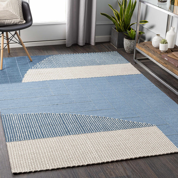 Blue Hanwood Wool Blend Braided Area Rug - Clearance