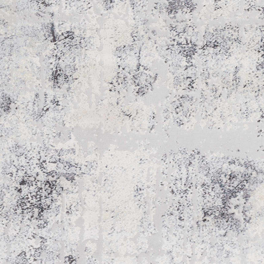 Close-up of the Hardeeville Area Rug, a modern design in neutral shades of gray and white. Abstract pattern. Swatch