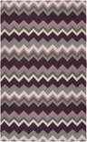 Close-up of a hand woven Hardwood Area Rug - Clearance, featuring a chevron pattern in plum, mauve, gray, ivory, and dark brown. Design-Rectangle-58