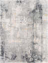 Close-up of the Hayle Area Rug. Contemporary design in charcoal, gray, off-white, and mustard hues. Abstract pattern. Design-Rectangle-710103