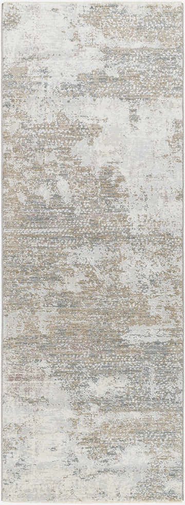 Close-up of the Hazan Thick Luxe Boutique Rug showing its abstract design in cloud gray, brown, and gray tones. Design-Runner-2773